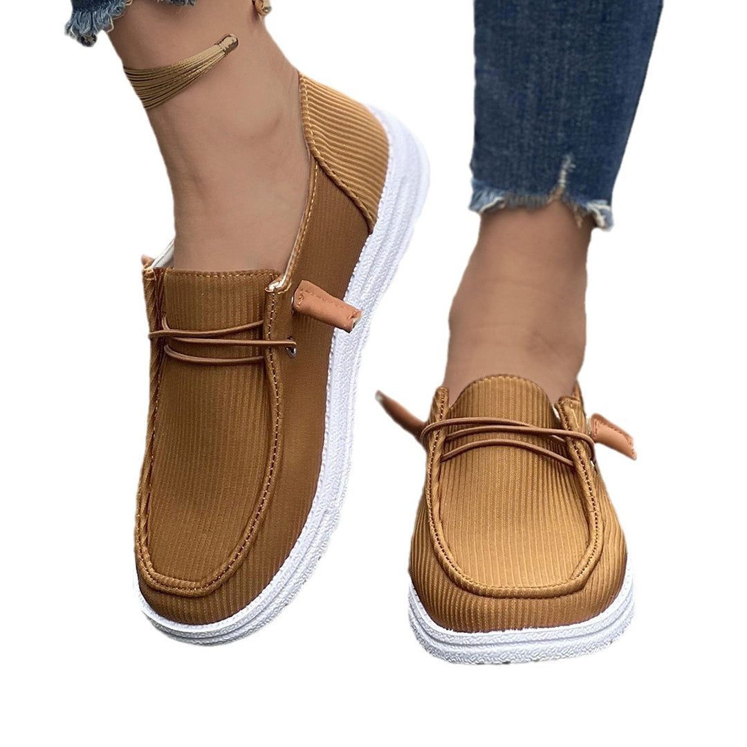 Damen nan lässige Slip-On Sneaker-Halbschuhe mit geripptem Textilobermaterial und elastischer Schnürung Drune