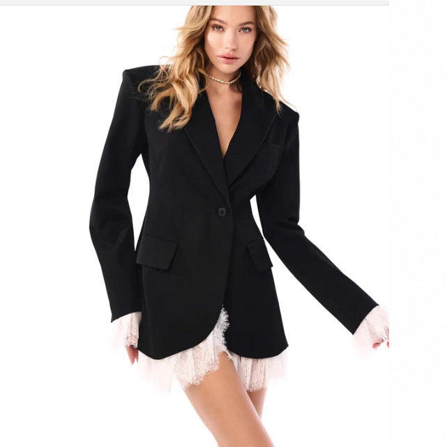 Damen Oversized Blazer mit Spitzendetails Drune