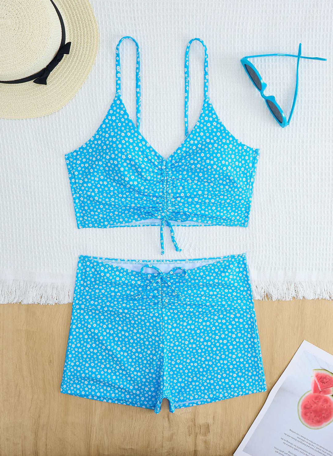 Damen Bikini mit floralem Rüschendesign und verstellbaren Trägern Drune