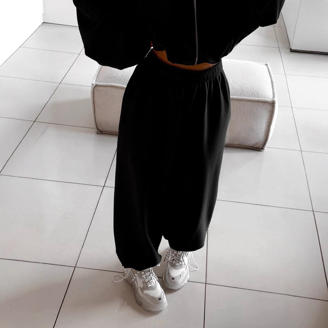Damen nan oversized Kapuzenjacke mit durchgehendem Reißverschluss und Highwaist Gummibund-Jogginghose Set Drune