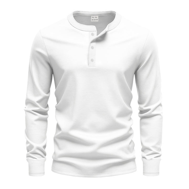 Herren nan tailliertes Langarm-Henleyshirt mit Stehkragen, feinem Baumwollstretch und Rippbündchen Drune