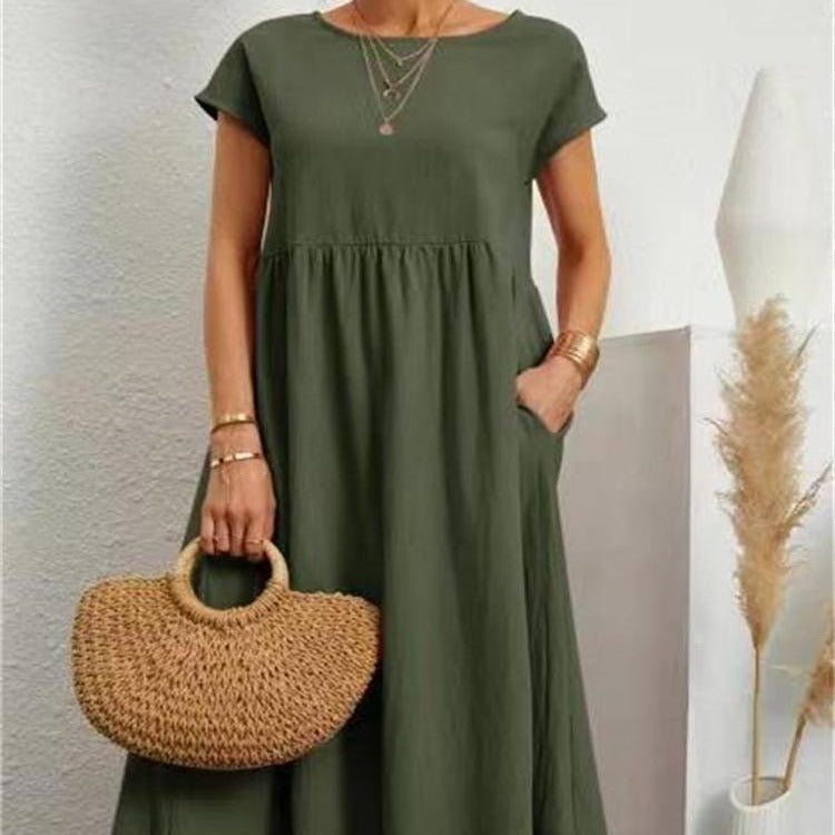 Damen lässiges Midikleid mit elegantem Schnitt und praktischen Taschen Drune