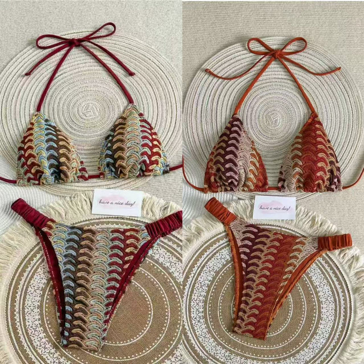 Damen Triangel-Bikini mit buntem Häkelmuster Drune