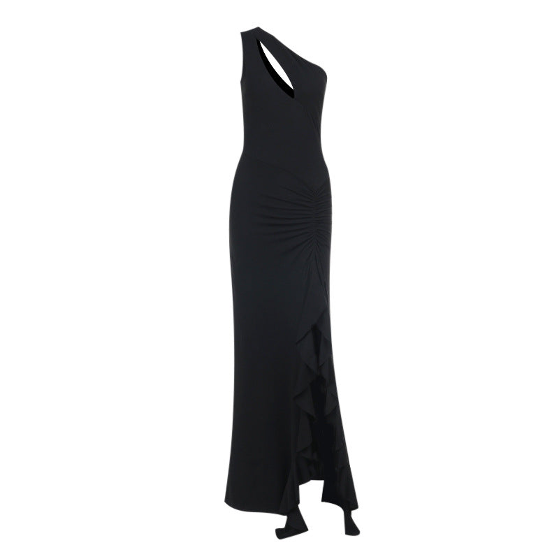 Damen Elegantes Maxikleid mit asymmetrischem Schnitt und Raffung Drune