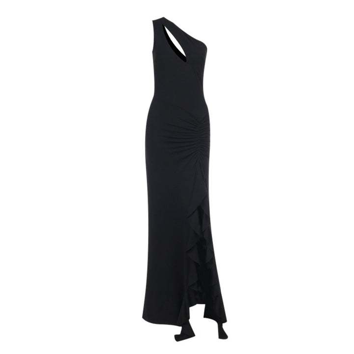 Damen Elegantes Maxikleid mit asymmetrischem Schnitt und Raffung Drune
