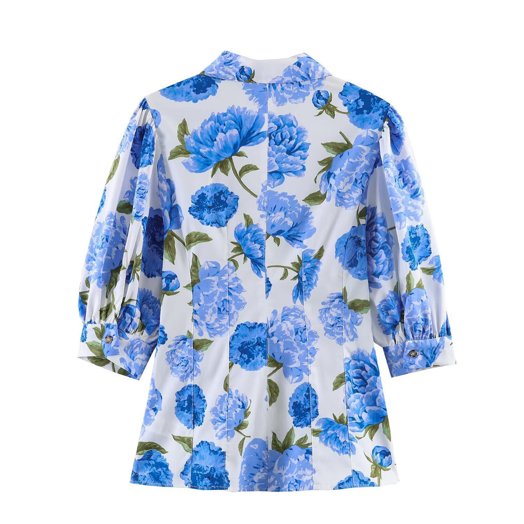 Damenbluse mit floralen Muster und eleganten Puffärmeln Drune