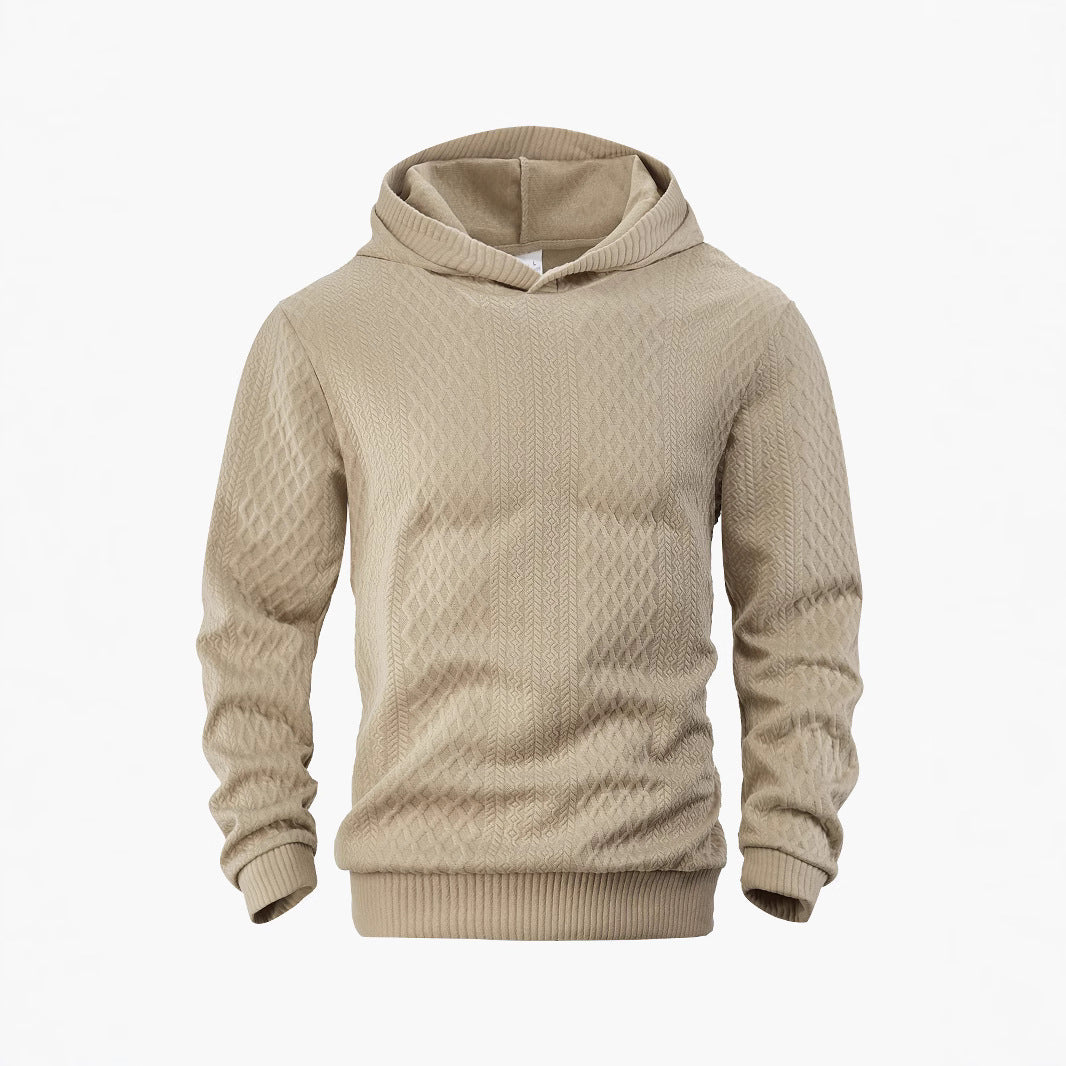 Herren nan strukturierter Schlauchkragen-Pullover mit Kapuze und Waben-Jacquard Drune
