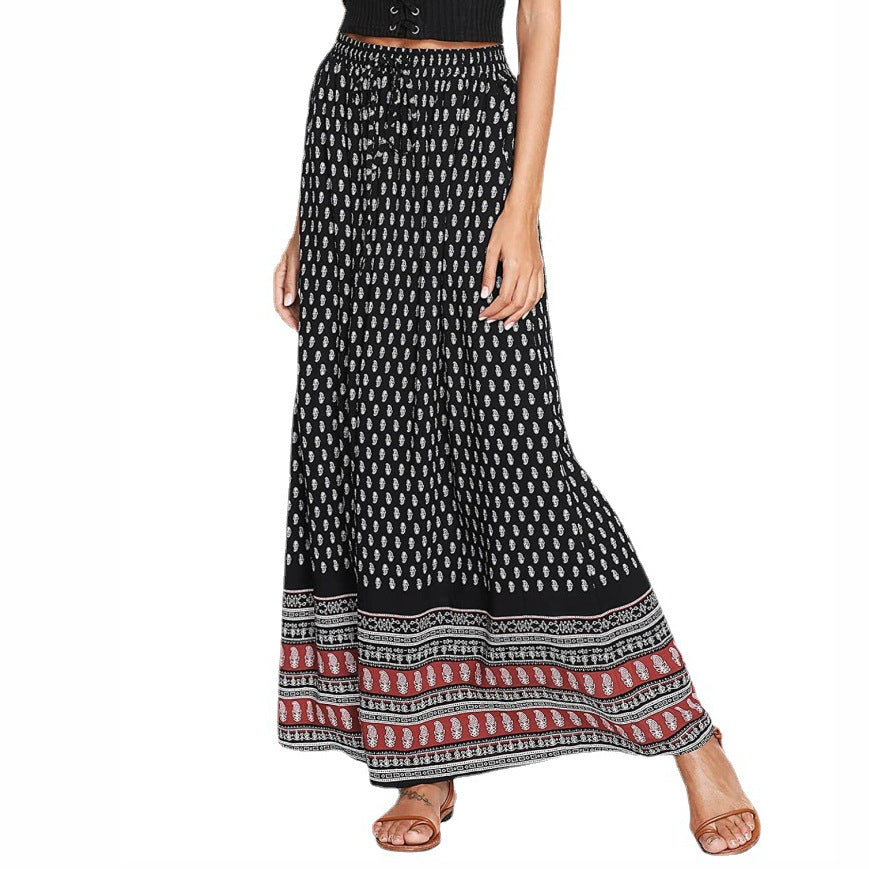 Damen nan Maxirock mit Elastikbund und Eingrifftaschen im Boho-Muster Drune