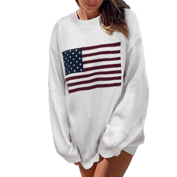 Damen Strickpullover mit Flaggenmotiv und lockerer Passform Drune