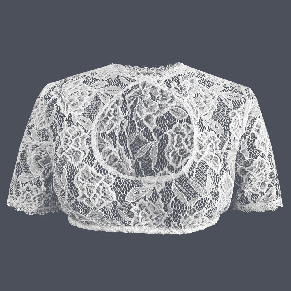 Damen nan Spitzenbolero mit hohem Kragen und kurzen Ärmeln Drune