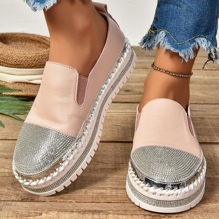 Damen Slip-On Plateau-Sneaker mit elegantem Glitzervorbau und rutschfester Sohle Drune
