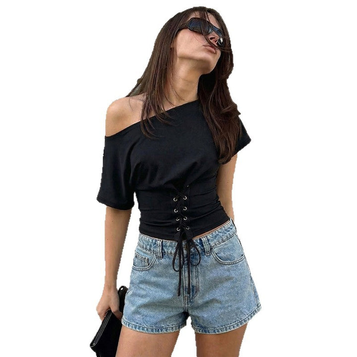 Damen Offshoulder Oberteil mit Schnürung Drune