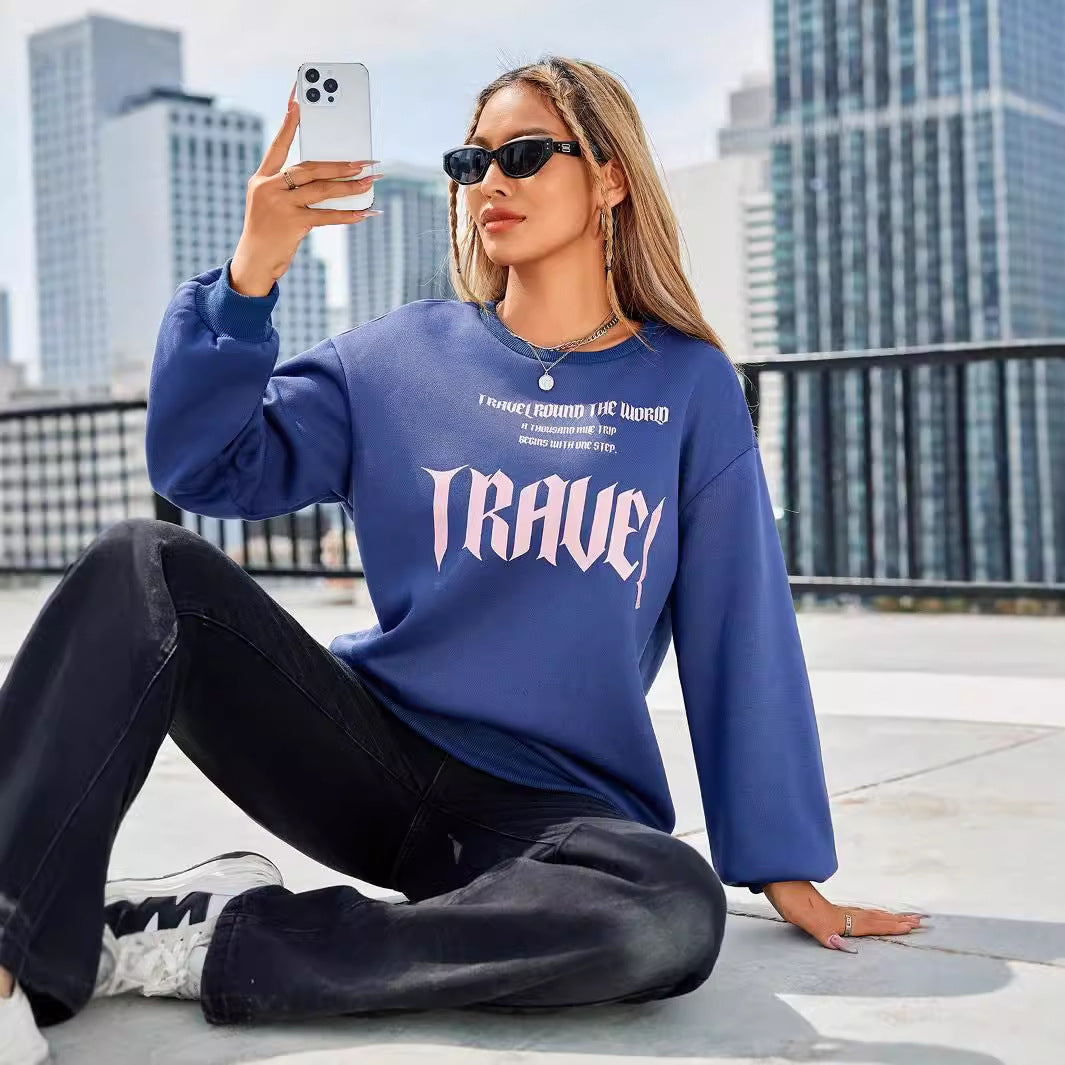 Damen Sweatshirt mit künstlerischem Schriftzug und lässigem Schnitt Drune