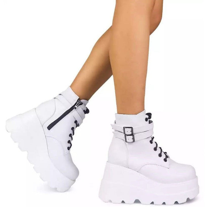 Damen Plateau-Stiefel mit modischem Schnallen-Design und praktischem Reißverschluss Drune