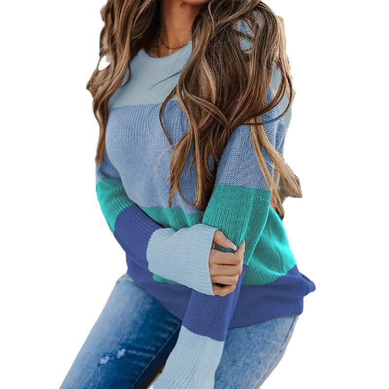 Damen Lässiger Pullover mit modischem Blockstreifen-Design Drune