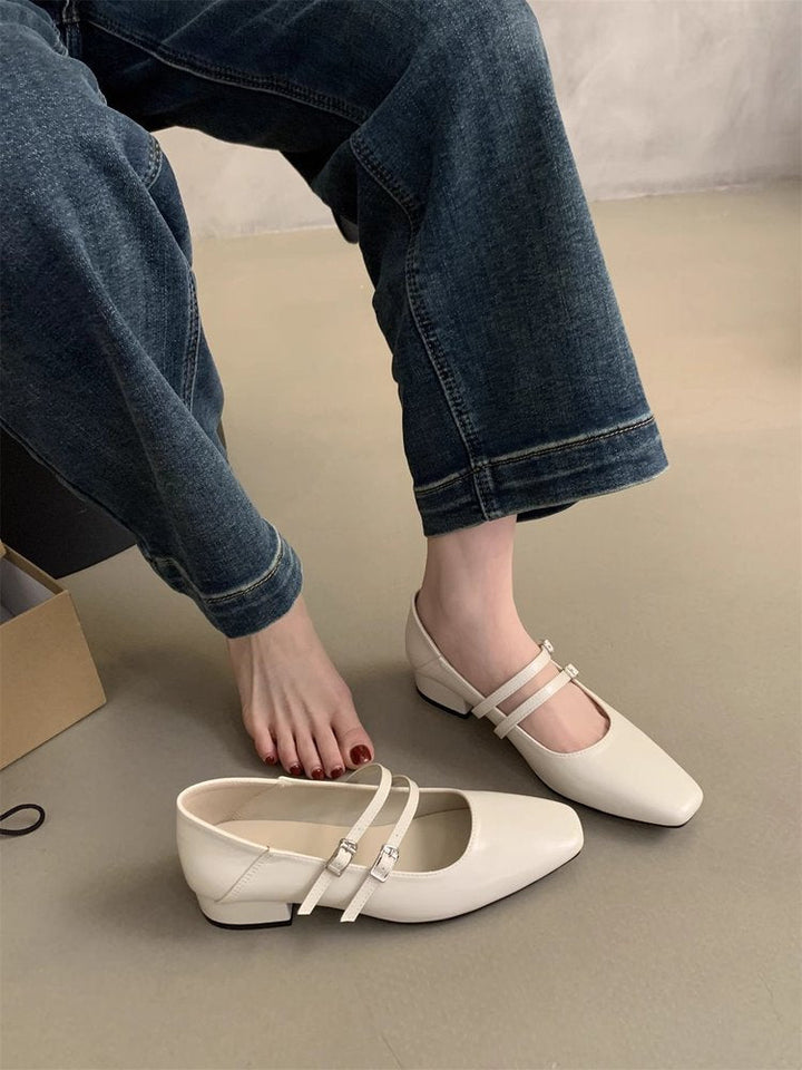 Damen elegante Mary Jane Ballerinas mit modischem Doppelriemen und komfortablem Fußbett Drune
