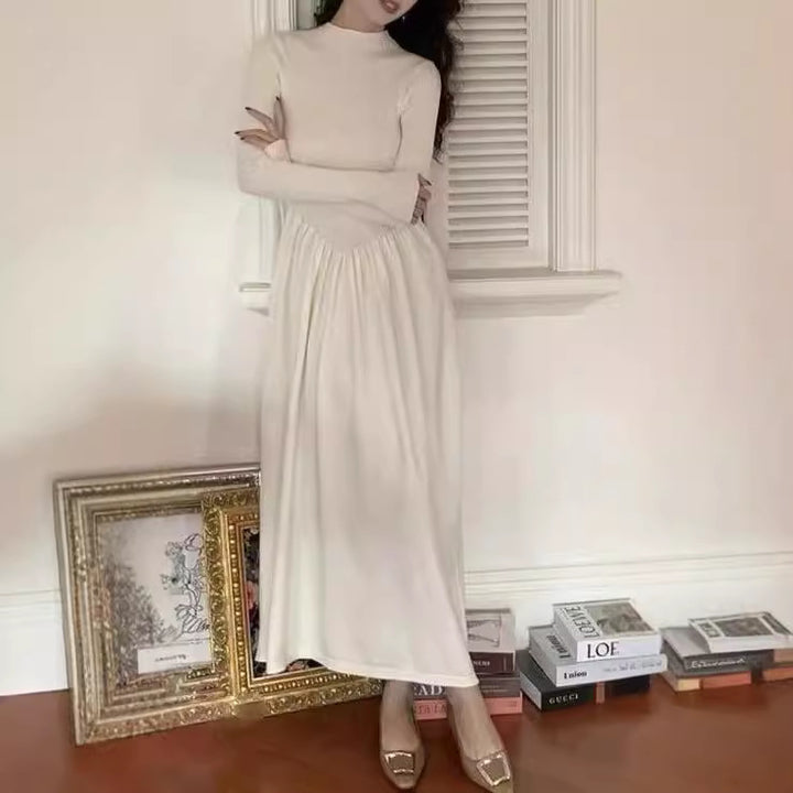 Damen Elegantes Langarm-Maxikleid mit hohem Hals Drune