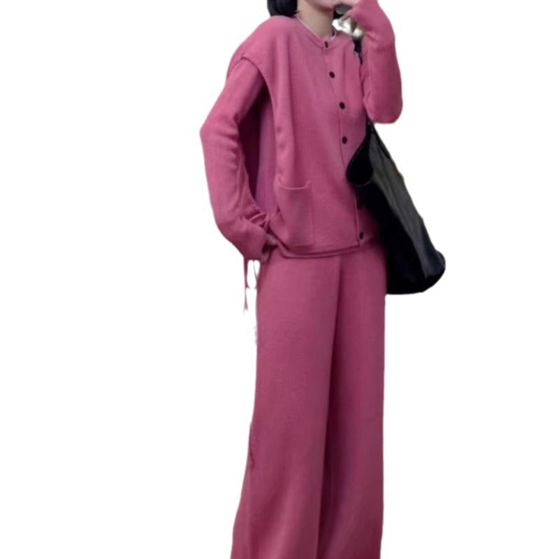 Damen gemütlicher Strickblazer mit Knopfverschluss und Taschen Drune