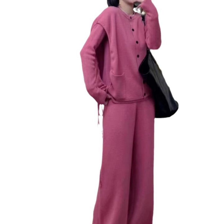 Damen gemütlicher Strickblazer mit Knopfverschluss und Taschen Drune