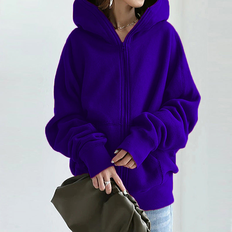 Damen nan übergroße Kapuzenjacke mit Reißverschluss und Kängurutasche aus flauschigem Fleece Drune