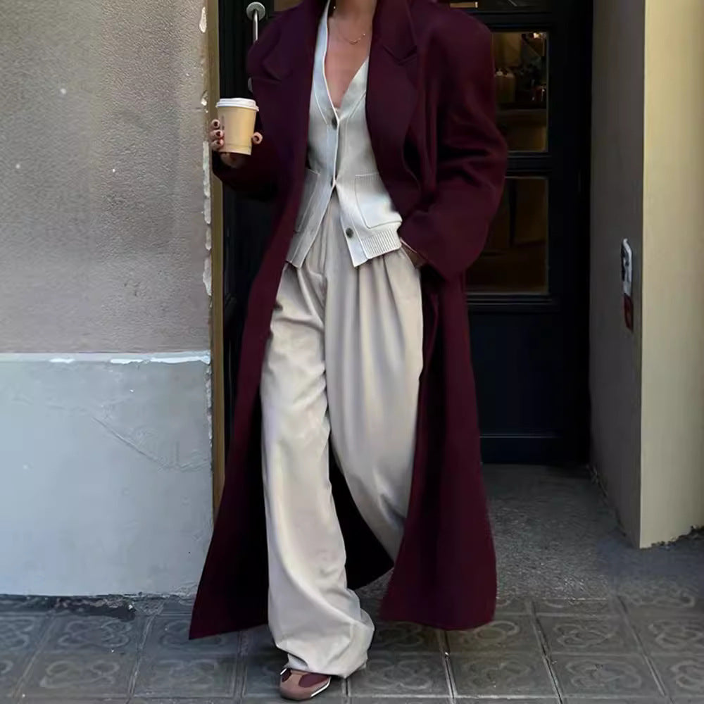 Damen Eleganter Wollmantel mit doppelt geknöpftem Design Drune