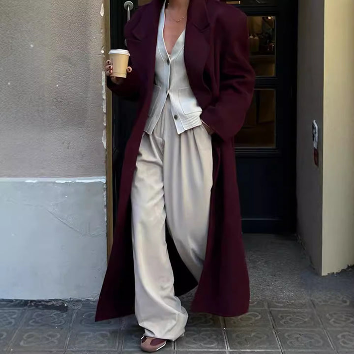 Damen Eleganter Wollmantel mit doppelt geknöpftem Design Drune