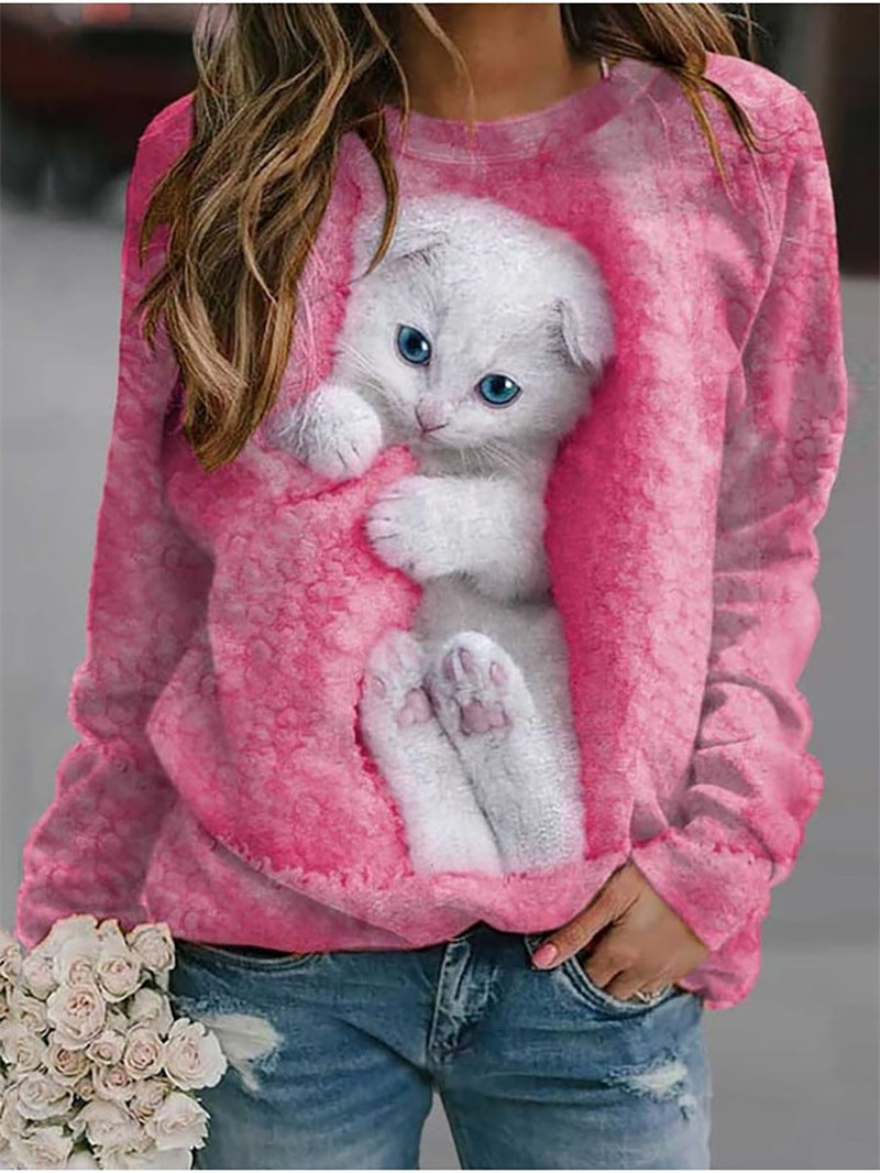 Damen Sweatshirt mit niedlichem Katzenmotiv Drune