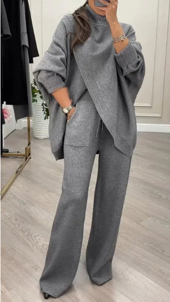 Damen Strickpullover und weite Hose Ensemble Drune