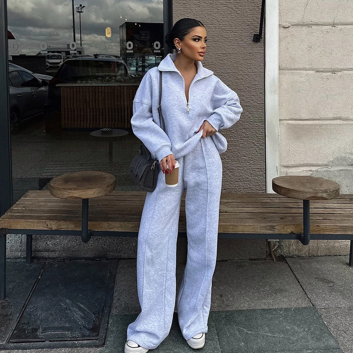 Damen nan Oversize Sweatshirt mit Halbzip und weiten Jogginghose Set Drune
