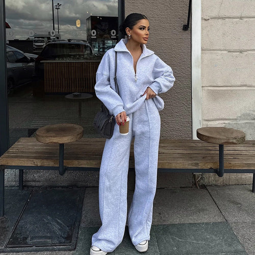 Damen nan Oversize Sweatshirt mit Halbzip und weiten Jogginghose Set Drune