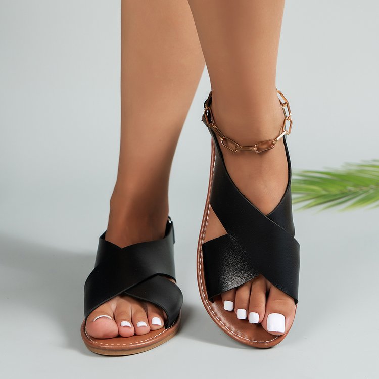 Damen Halbsandalen mit elegantem Kreuzriemen und rutschfester Sohle Drune