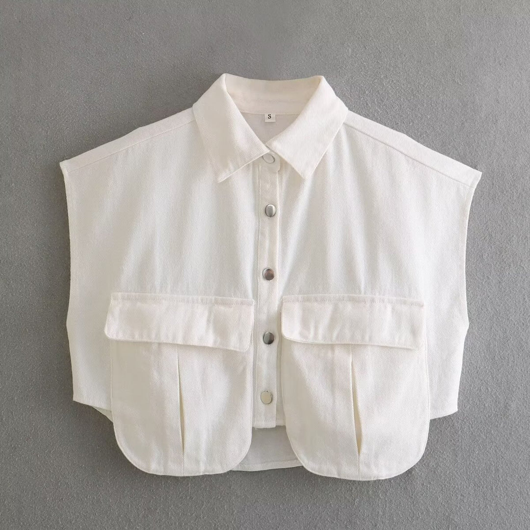 Damen ärmellose Utility-Bluse mit Taschen Drune