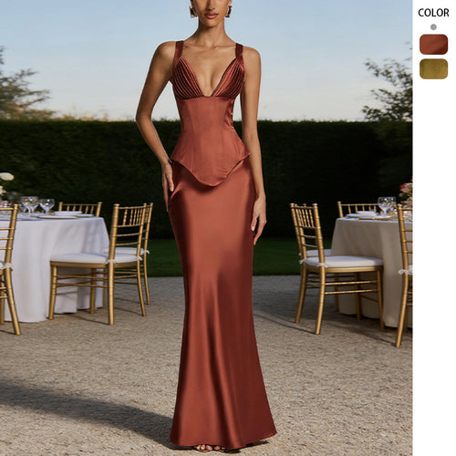 Damen Elegantes Abendkleid mit figurformendem Design und tiefem V-Ausschnitt Drune