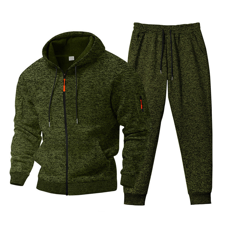 Herren nan meliertes Kapuzen-Sweatset mit durchgehendem Reißverschluss, Reißverschluss-Armtasche und Kordelzug-Jogginghose Drune