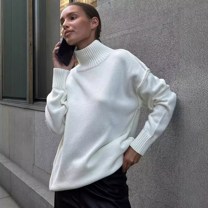 Damen Grobstrickpullover mit hohem Rollkragen und lässigem Schnitt Drune