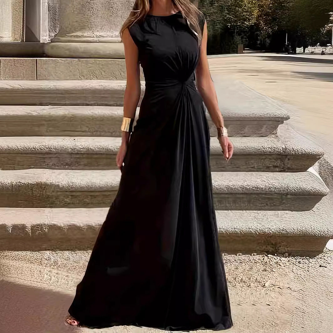Damen Elegantes Maxikleid mit Raffungen und Rundhalsausschnitt Drune