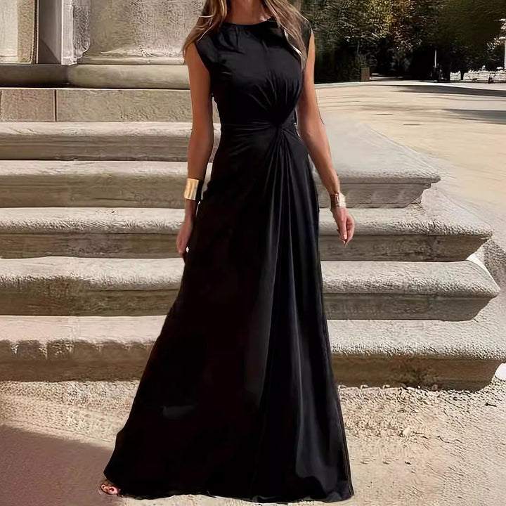 Damen Elegantes Maxikleid mit Raffungen und Rundhalsausschnitt Drune