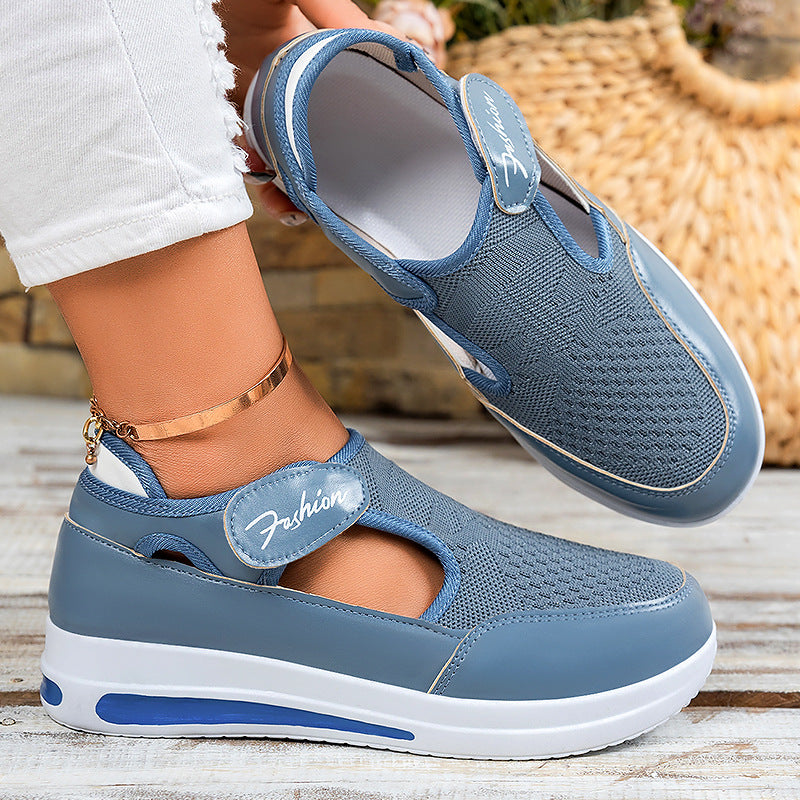 Damen nan ergonomischer Mary-Jane Schlupfsneaker aus 3D-Strick mit Klettverschluss und stoßdämpfender Plateau-Laufsohle Drune