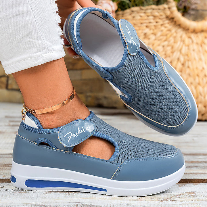 Damen nan ergonomischer Mary-Jane Schlupfsneaker aus 3D-Strick mit Klettverschluss und stoßdämpfender Plateau-Laufsohle Drune