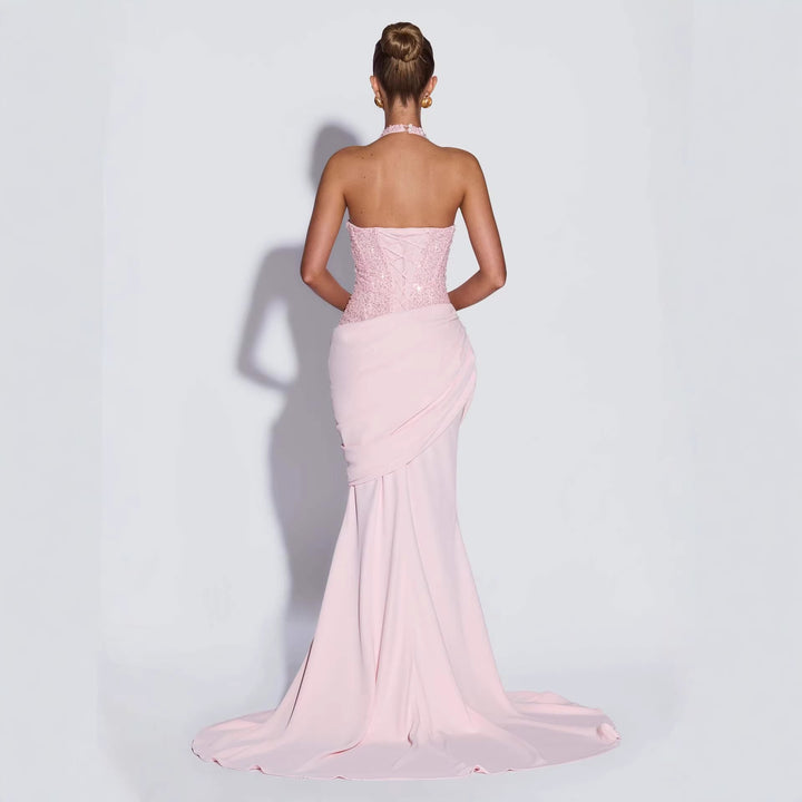 Damen Elegantes Abendkleid mit schimmerndem Oberteil und fließendem Rock Drune