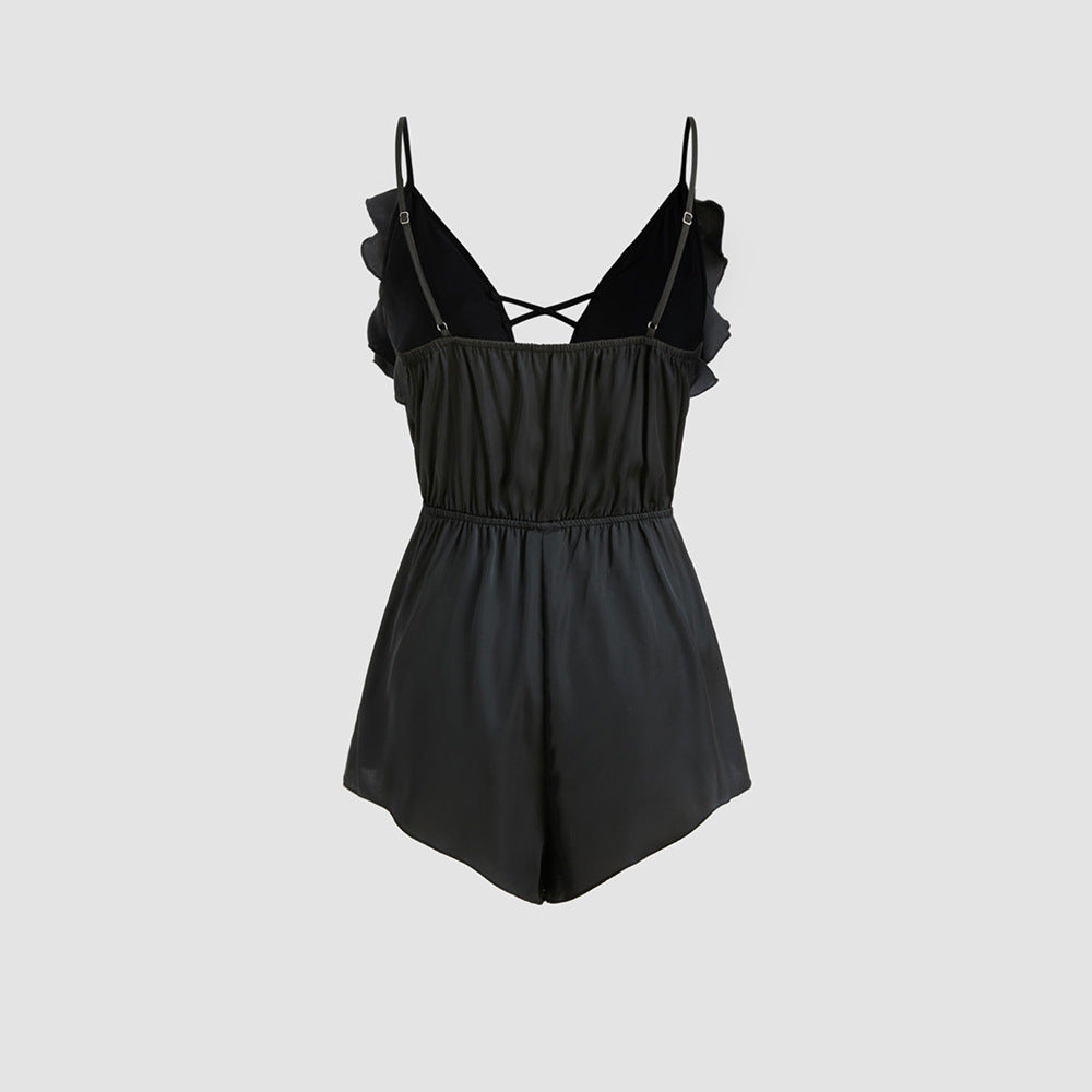 Damen Jumpsuit mit Volant und tiefem V-Ausschnitt Drune