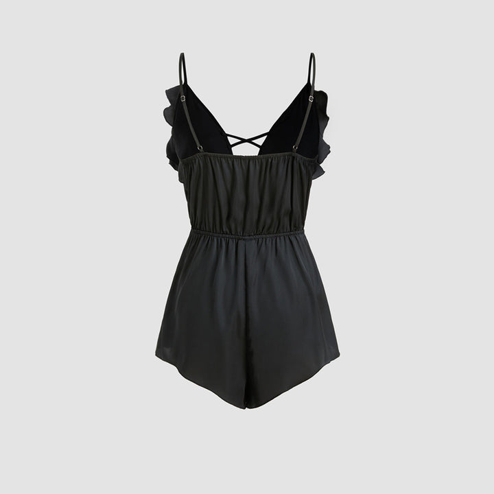 Damen Jumpsuit mit Volant und tiefem V-Ausschnitt Drune
