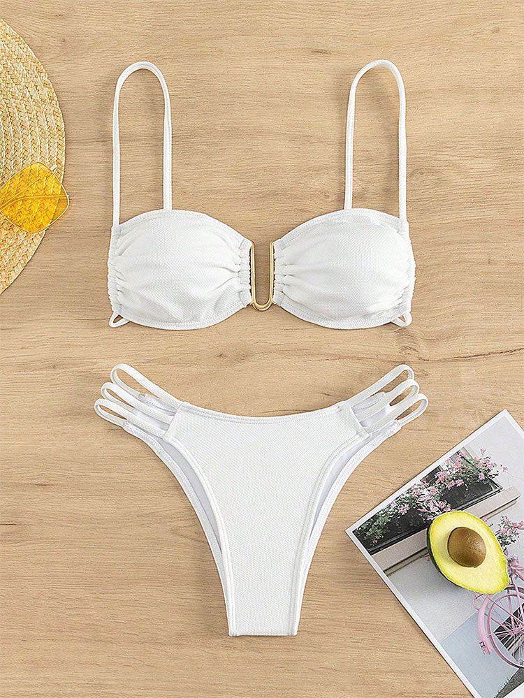 Damen Bikini-Set mit modernen Rüschendetails und elegantem goldenen Akzent Drune