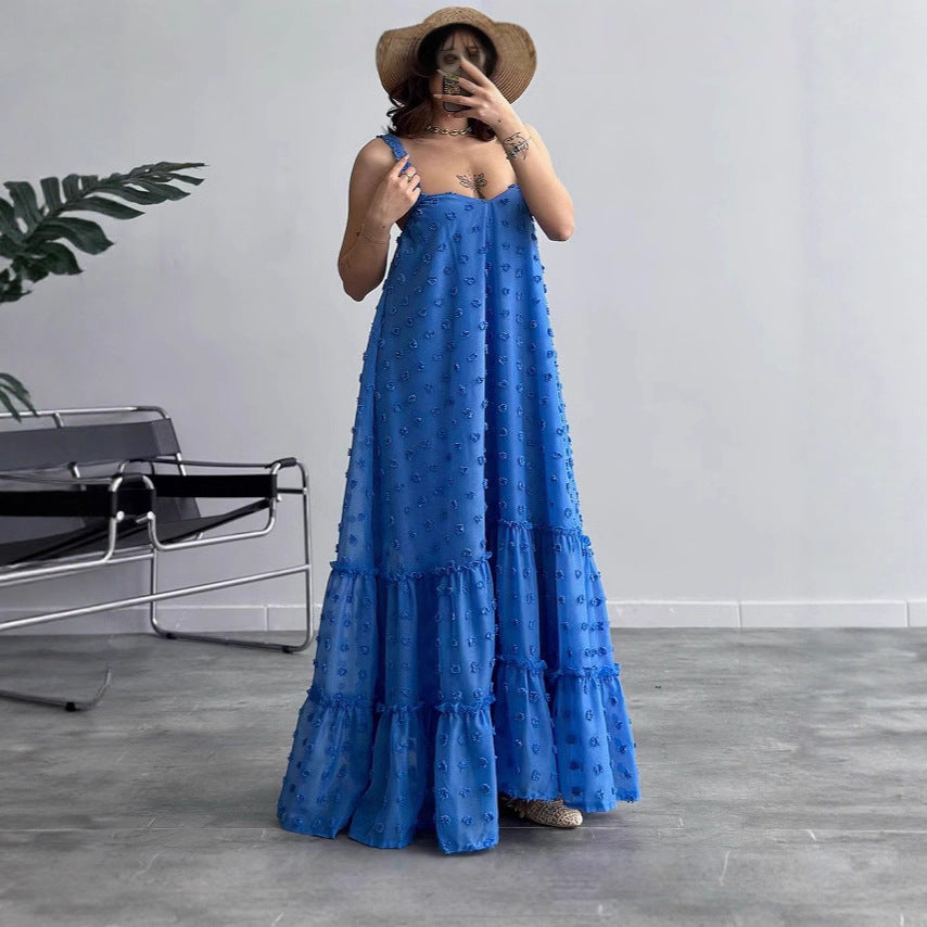 Damen Maxikleid mit Rüschen und floralen Applikationen Drune