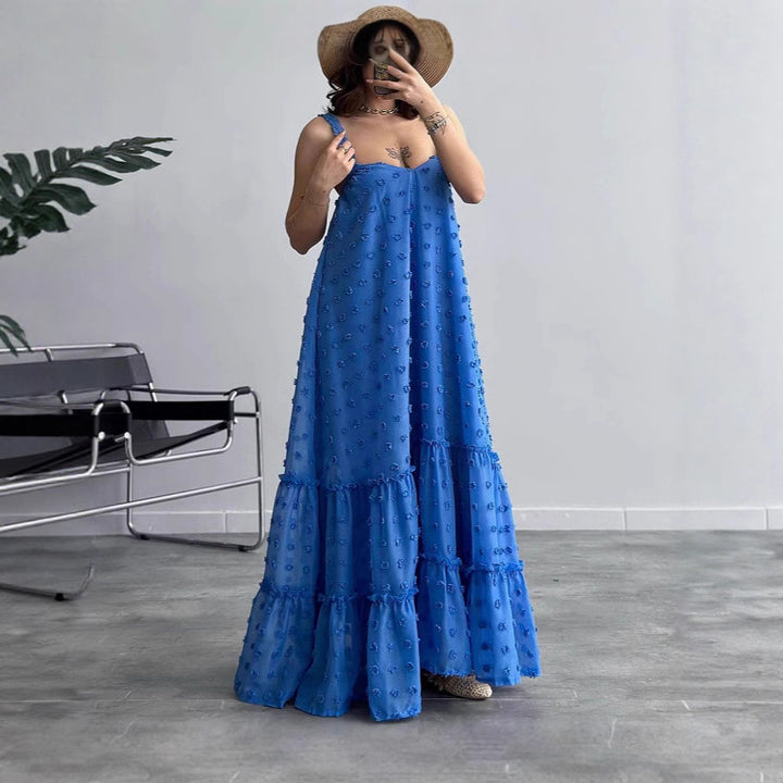 Damen Maxikleid mit Rüschen und floralen Applikationen Drune