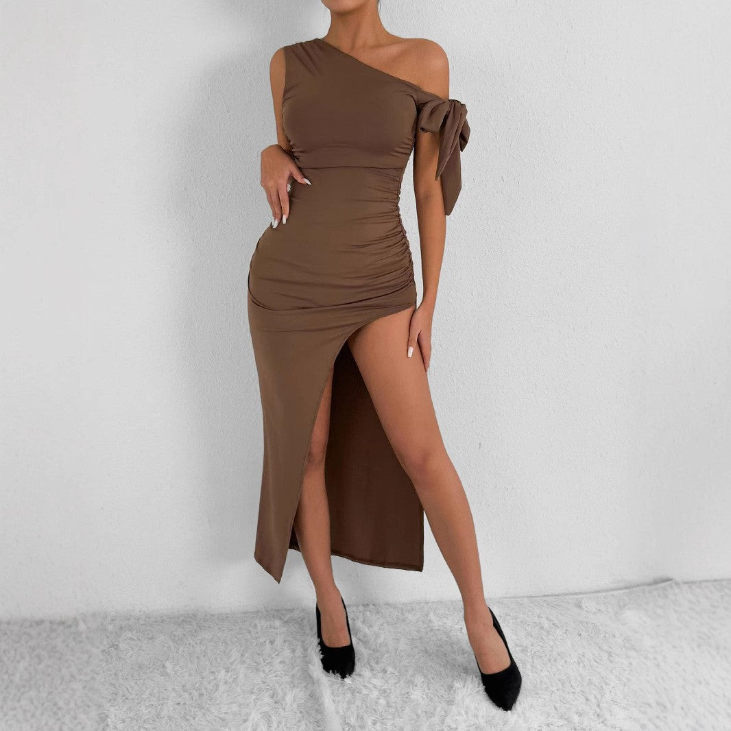 Damen Elegantes Wickelkleid mit asymmetrischem Schnitt und schickem Rüschendetail Drune