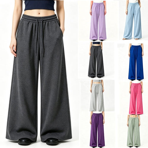 Damen nan weite High-Waist Loungehose mit elastischem Bund, Kordelzug und fließendem Jersey Drune