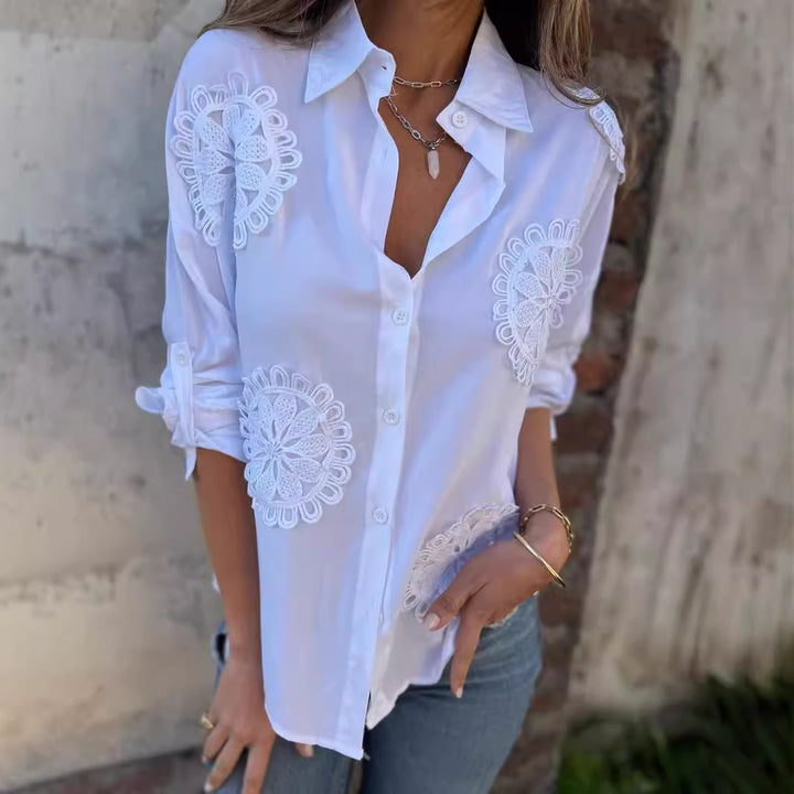 Damen Elegante Bluse mit kunstvollen Spitzenapplikationen Drune