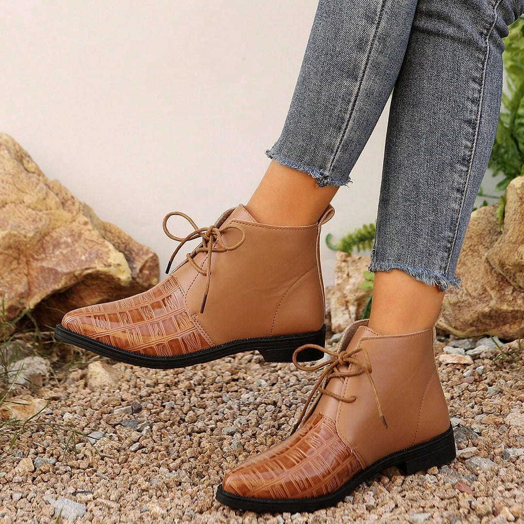 Damen modische Lederstiefeletten mit glänzenden Akzenten und Schnürung Drune