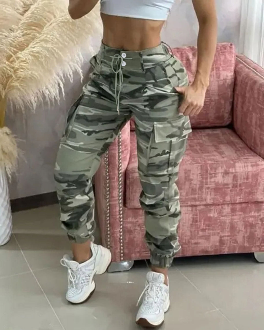 Damen Freizeithose mit Cargo-Taschen und elastischem Bund Drune